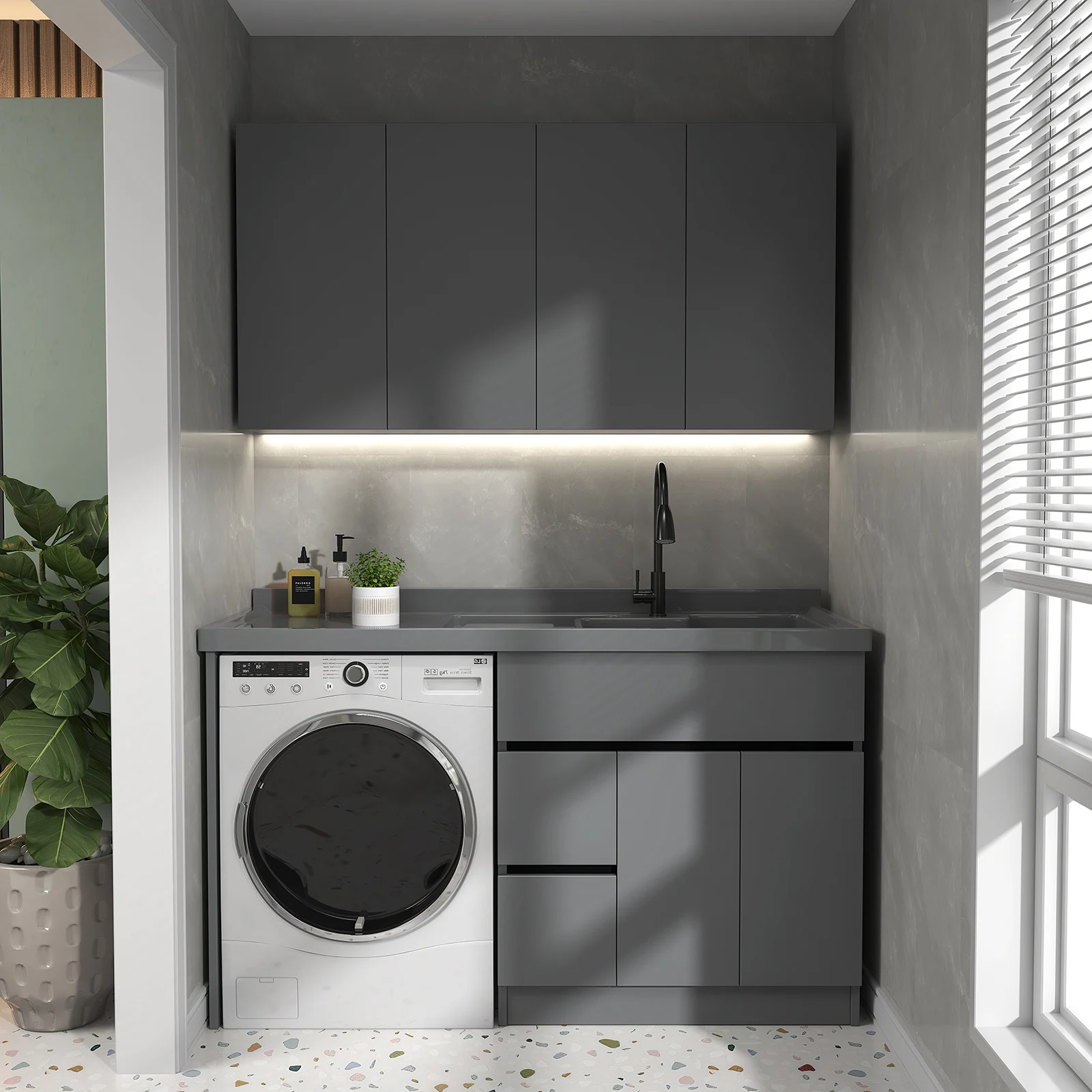 Solid Wood Washing Cabinet Basin and Cylinder Washing Machine Cabinet Are Integrated