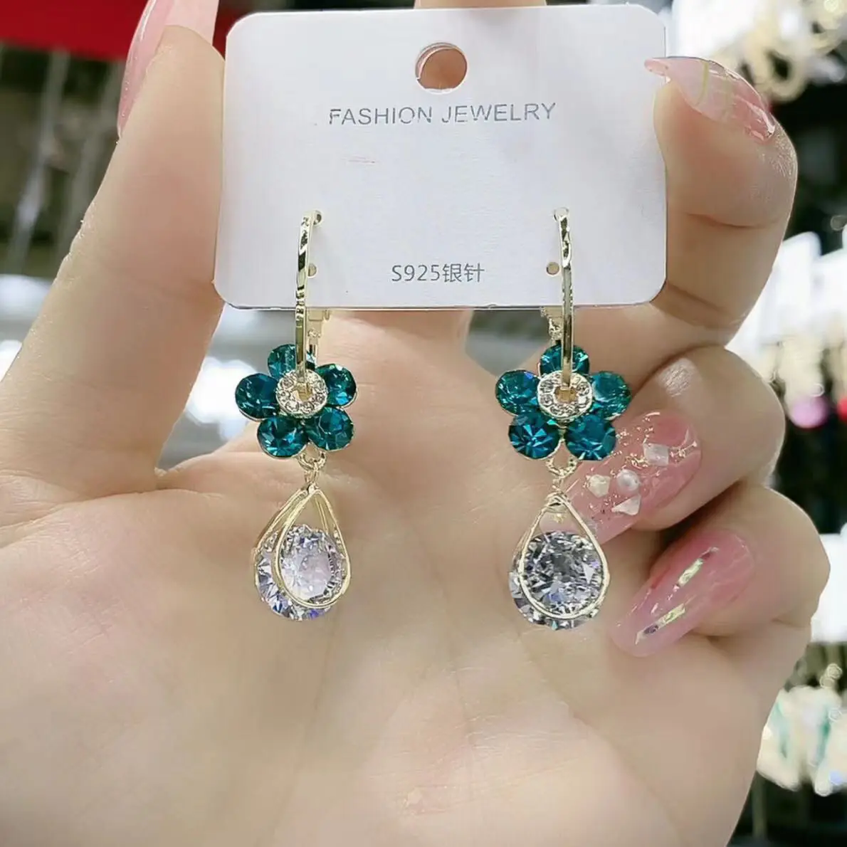 S925 Silver Needle Crystal Flower Earrings Amethyst Diamond Pendant Earring Charm Cubic Zirconia Earring Jewelry