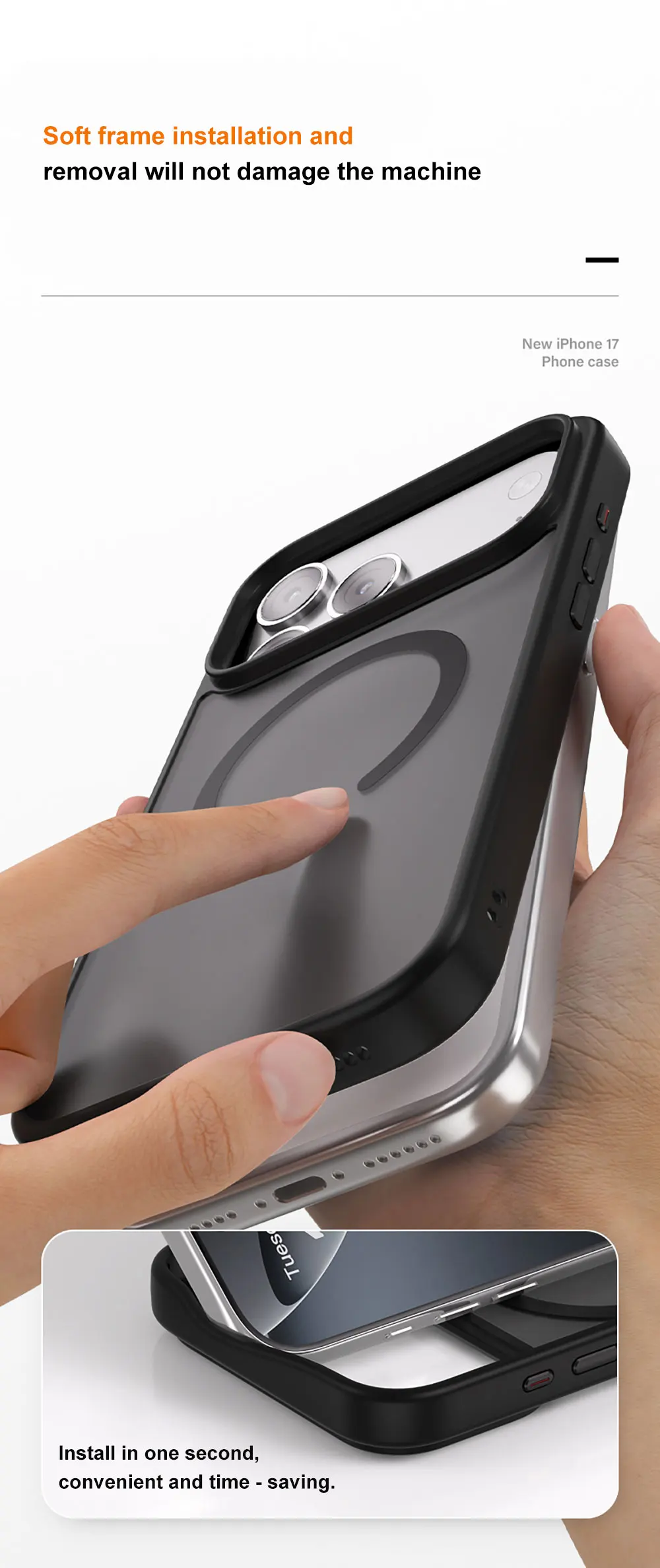 product laudtec magnetic for iphone 17 case drop protective slim translucent matte shockproof phone cover for iphone 17 pro max-6