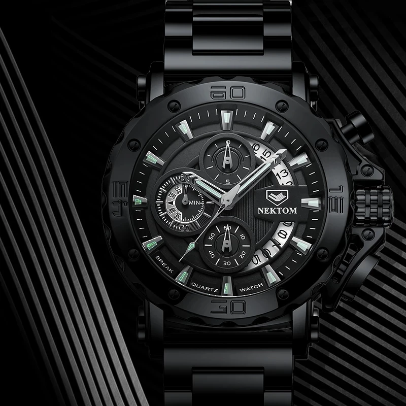 Watches for Men Luxury NEKTOM 8229 Calendar Quartz Sport Men Waterproof  Watches Steel Case Male Date Wrist Watch Reloj Hombre