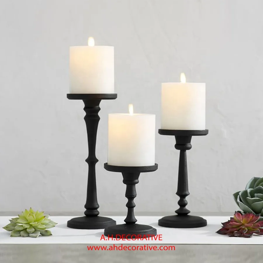Bougeoir En Fer Noir Sur Pied – Support Plat Pour Piliers – Décoration Intérieure