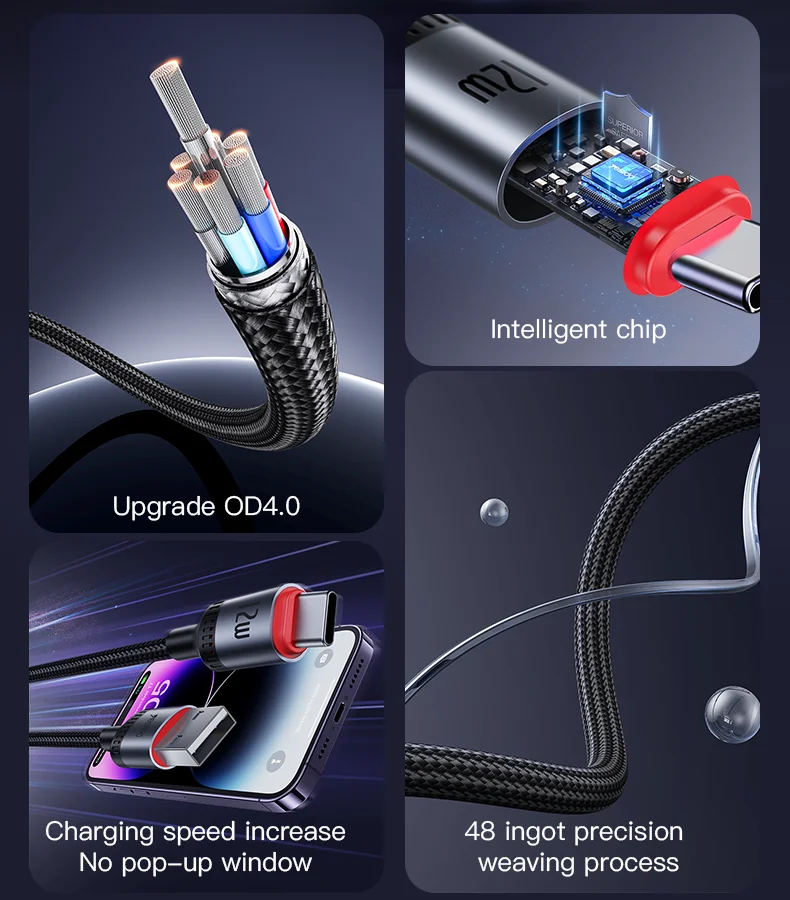 Yesido CA130L 2 متر USB إلى IP 12 واط شحن سريع مدمج في صحن سبائك الألومنيوم مضفر