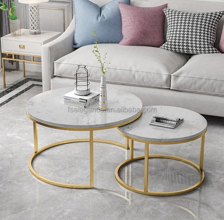 Italian Metal Steel Center Design Marble Side Luxury Gold Living Room Round Top Dining Coffee Table
