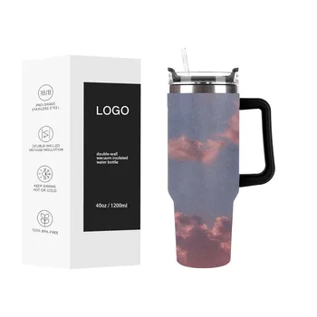 40oz Coffee Tumbler With Handle Stainless Steel 8/18 Water Bottle Custom Design Double Wall Insulated Beer Mug For Fitness