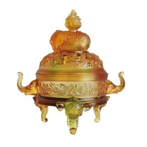 Colored Glass Zen Life Auspicious Elephant Incense Burner