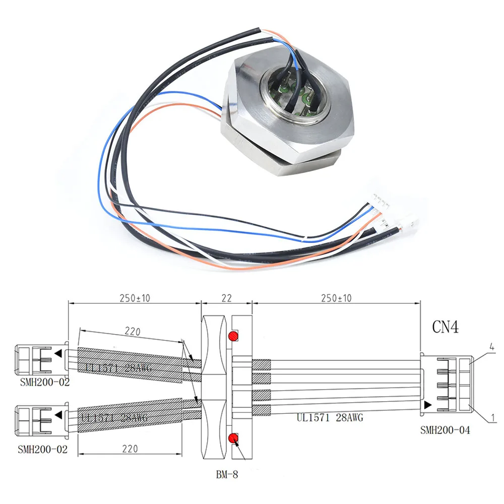 BM Leak-proof Sintered Glass Hermetic Waterproof Connector IP68/IP67 Brass Nickel Plated 8Pin Welding Cable Connector 380V