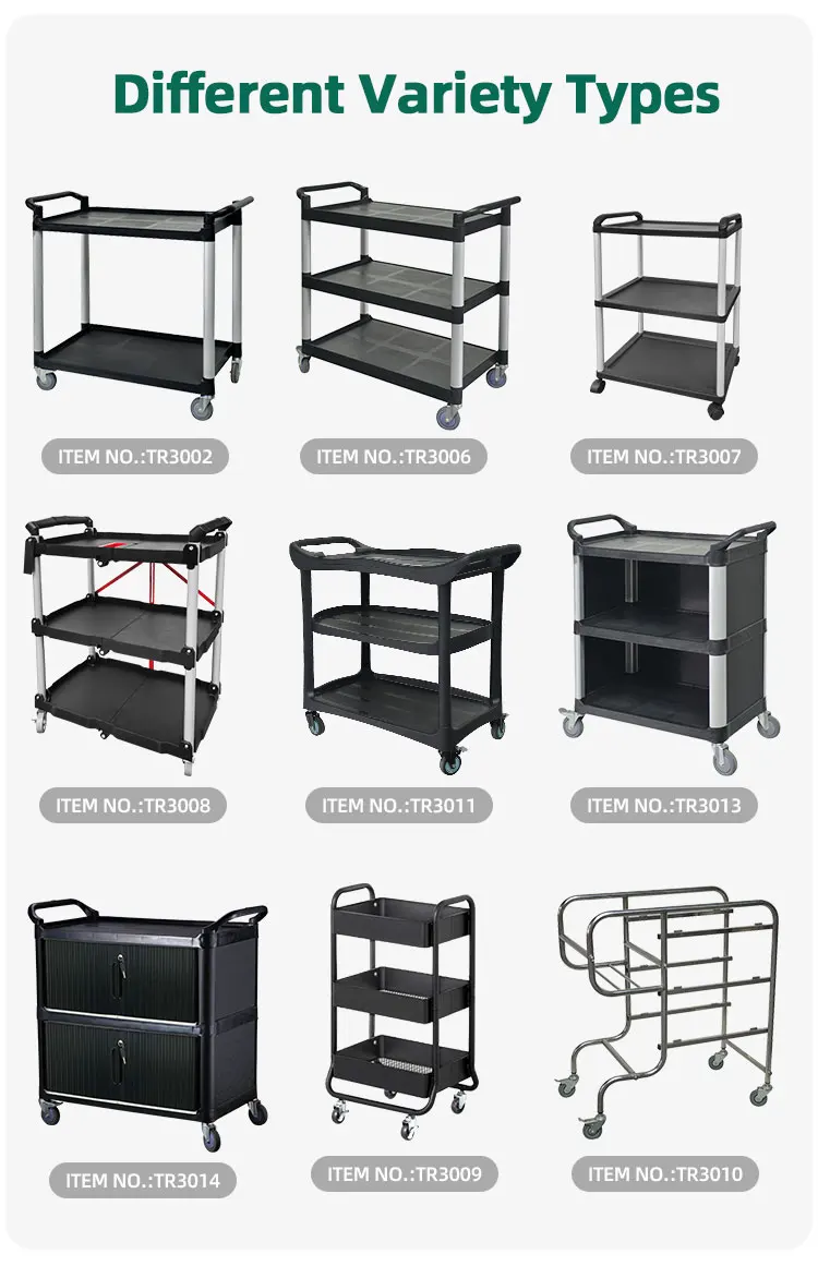 Factory prices hotel restaurant kitchen equipment 3 tier plastic service cart food trolley details