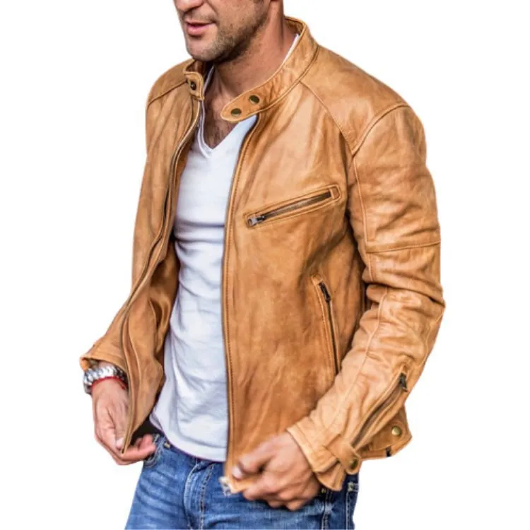 2024 autumn and winter new high-grade washed clothes foreign trade youth stand collar punk motorcycle leather jacket men_voghion.com
