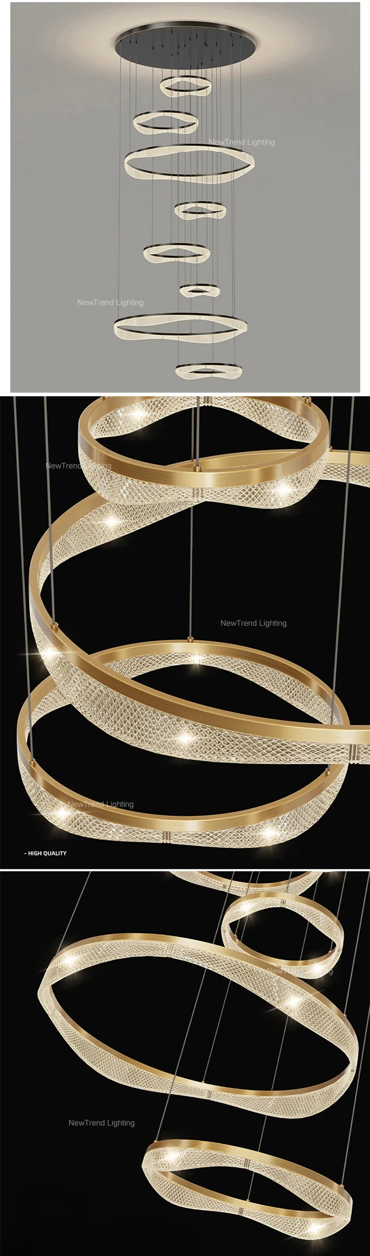 cpl 307 luxury style indoor decoration villa staircase acrylic ring led chandelier light -3