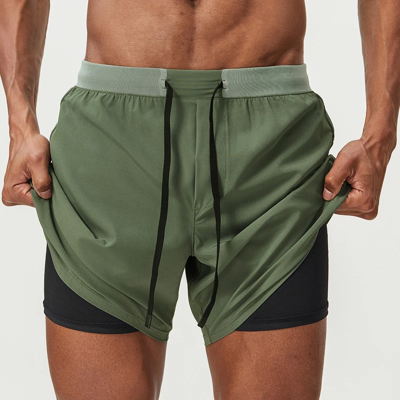 Ultra Soft Men's 2-in-1 Gym Shorts Breathable Mesh Inside Quick Dry Compression Sports Shorts Casual Style Waterproof Feature