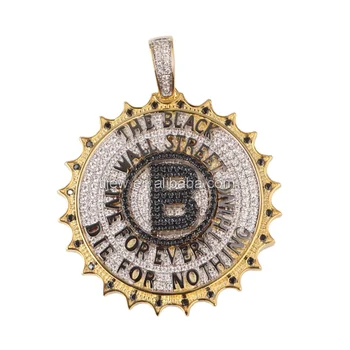 Hip Hop Design Medal Pendant Black Diamond Simulants Big Bling Jewelry Design Letter Pendants