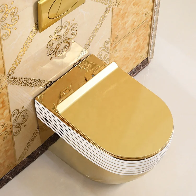China Factory Ceramic Wall Mounted Toilet Electroplating Golden Wall Hung Toilet Dual Gold