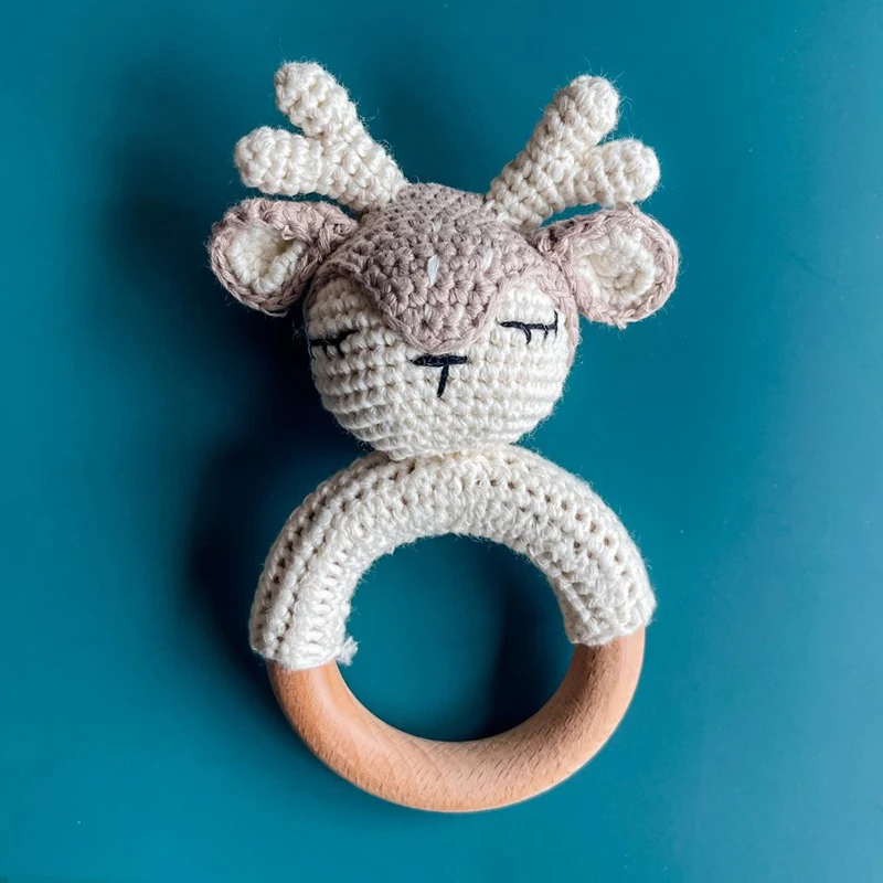 Игрушки для новорожденных, деревянное кольцо, погремушки с животным дизайном