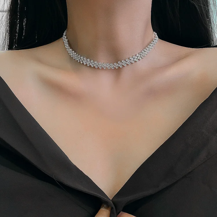 Simple Full Diamond Necklace Choker Collar Wholesale