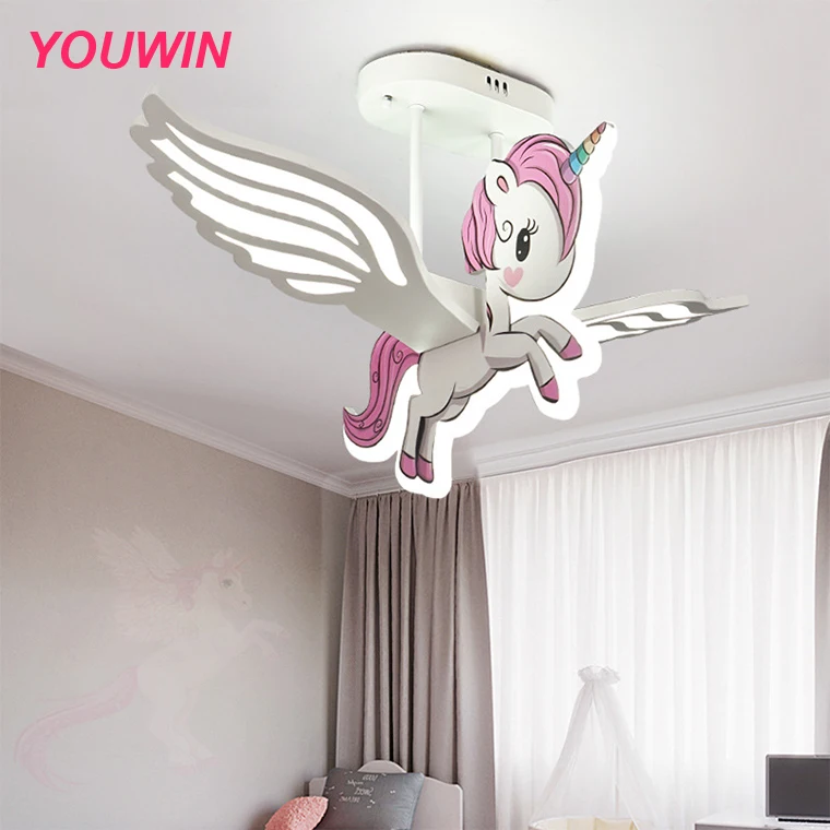 YOUWIN Cute Kid Children Room Remote Control Home Decoration Dimmable Indoor Unicorn Shape Ceiling Light