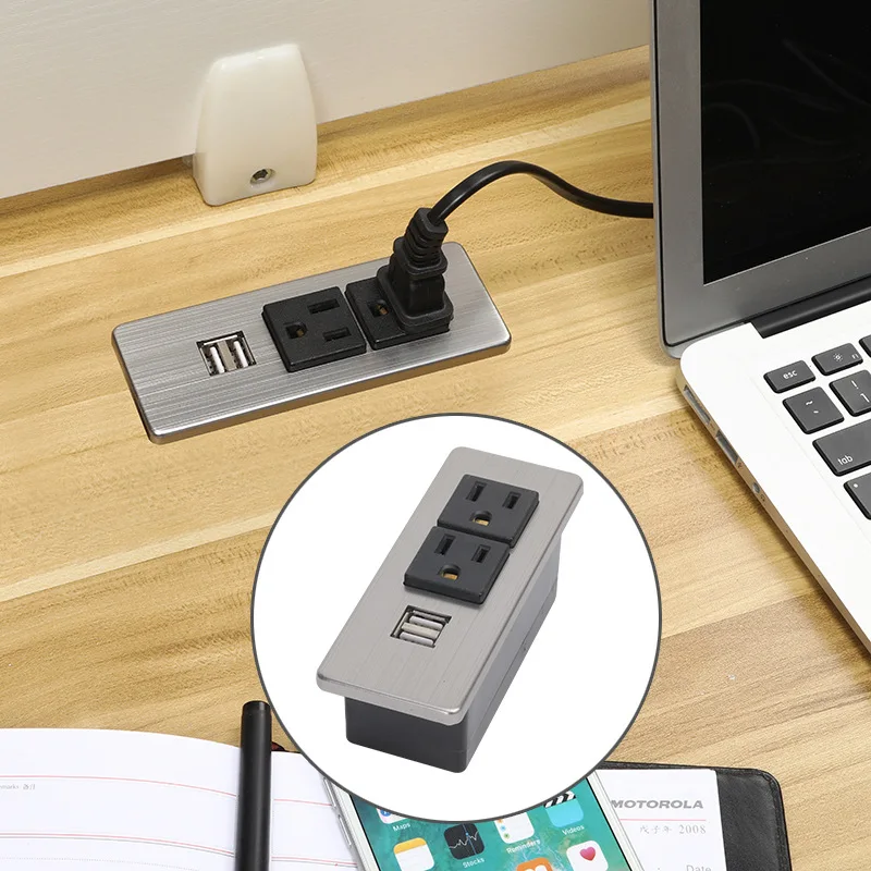 Recessed Mounted American Embedded 2Ac Outlets Desktop Socket 2 USB Charger Furniture Power Sockets for Sofa