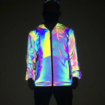 Super Soft Color Rainbow Reflective Hooded Jacket European And American ...