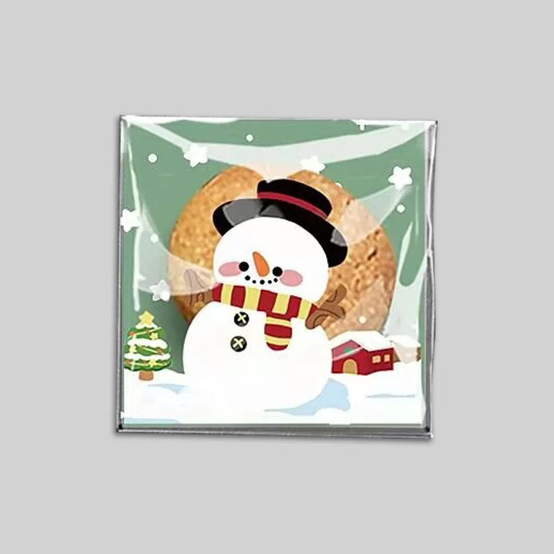 100 Pieces Christmas Theme Snowflake Design 7x7 Clear Self-Sealing Self-Adhesive OPP Plastic Gift Bags for Packaging