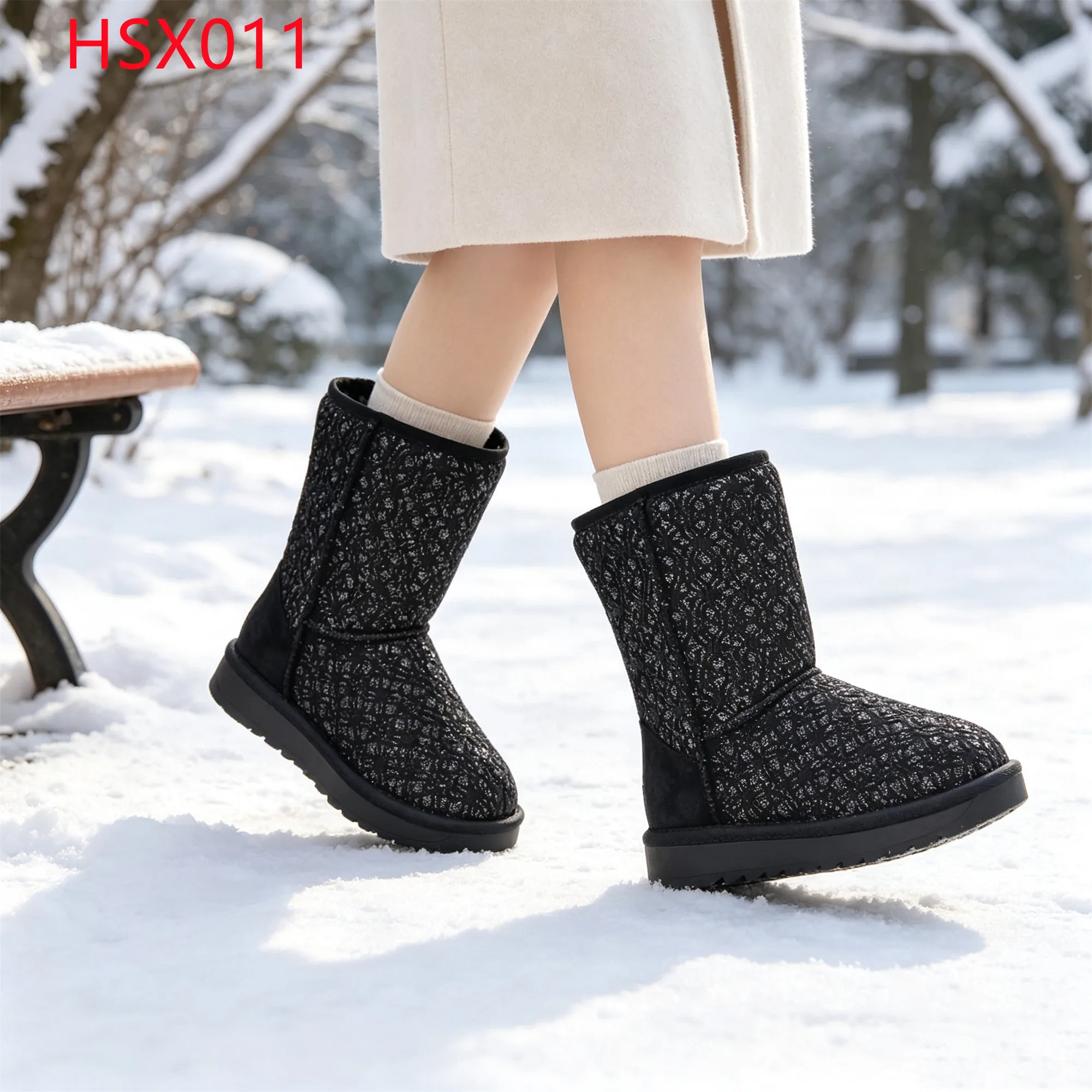 LXG,freezing Winter Day All Over Glitter Jacquard Hua Singh Snow Boots ultra Anti-slip TPR Outsole Lady Winter Boots HSX011
