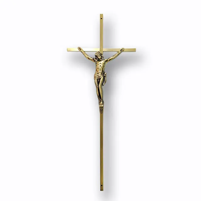 Funeral Crucifix and Cross 8047 in Metal Material and Antique Brass Color for Wooden Coffin and Casket