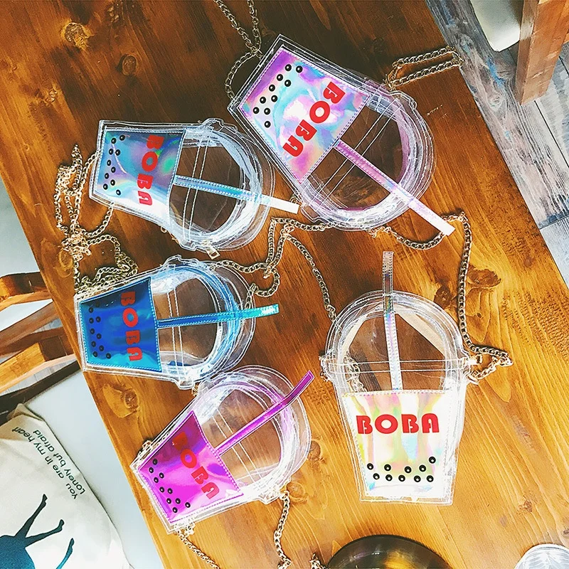 Cute Drink Cup Clear Transparent Totes Shoulder Summer Girls Women Laser 2021 Fashion Small Kids Jelly Crossbody Bags Handbag
