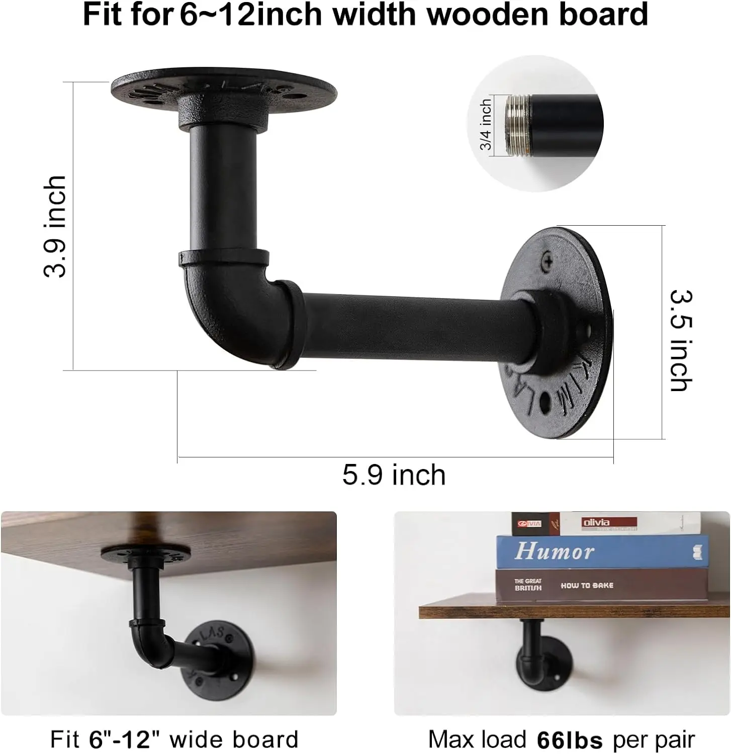 Heavy Duty Floating Shelf Brackets,Industrial Pipe Wall Mount Metal