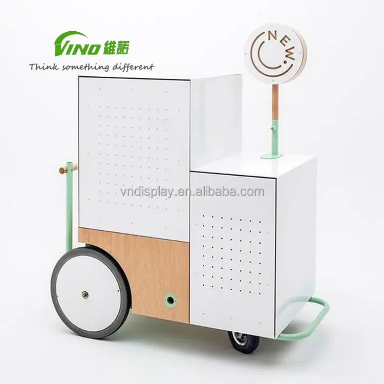 Mobile Candy Cart Wooden Stand with Handle and Pegboard for Lollipop and Ice Cream