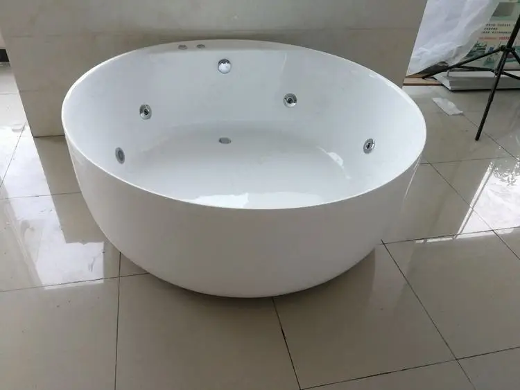 CE Poland Small 130 cm Round Soaking Tub Freestanding Acrylic Whirlpool Bathtub