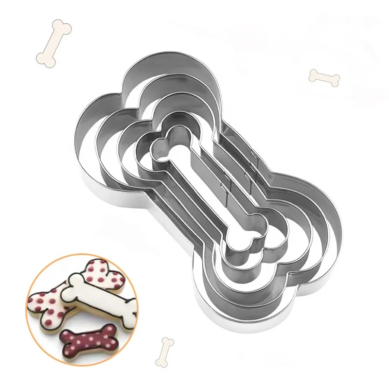 New Food Grade Cutter Dog Bone Biscuit Mold Stainless Steel 5 Pcs Bone Mold  Cartoon Cookie Cutters Set