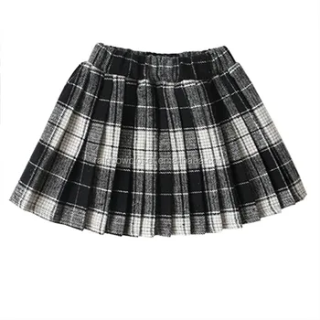 Toddler Baby Girl's School Uniform Dress Checkered Tweed Skirt Kids Plaid Pleat Mini Skirt