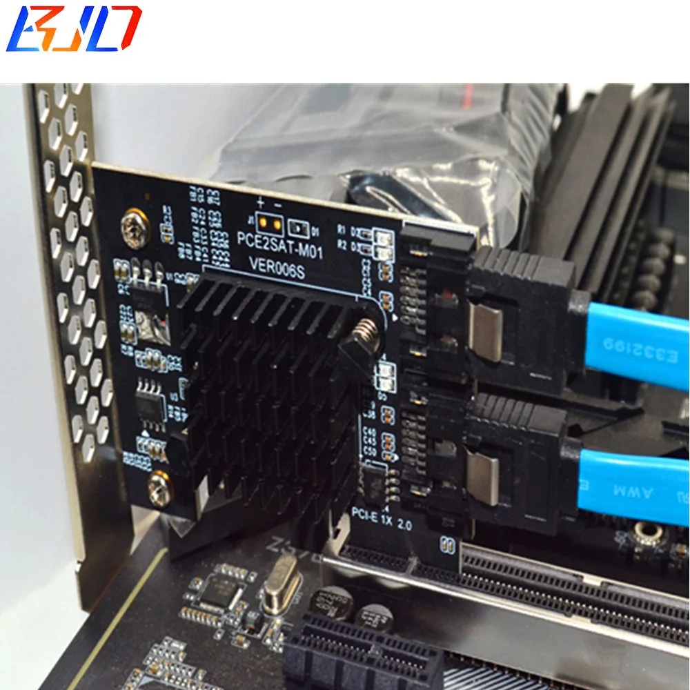 PCI Express 1X to Dual SATA 7Pin Connector Expansion Riser Card 6Gbps  Heatsink Support Hard Disk Drive
