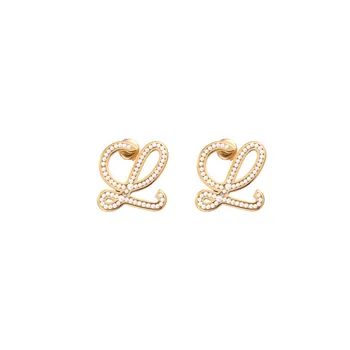Fashion Jewelry Plated 18K Gold Letter Gold Pearl Womens Earrings