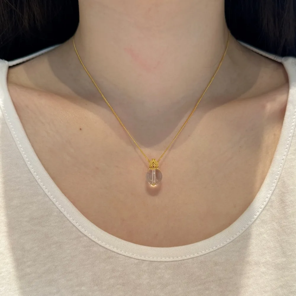 KAKODIY Unique Design 925 Sterling Silver 18K Gold Plated Chain 5A Zirconia Lotus Natural White Crystal Pendant Necklace detail 2