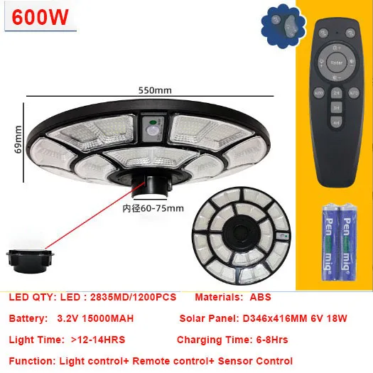 Заводская цена водонепроницаемый уличный солнечный фонарь Ufo все в одном 500