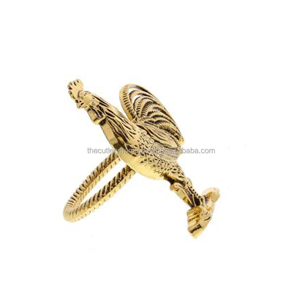 Brass Gold Finished Rooster Embossed Design Engraved Napkin Ring Tableware Decorative Accessories Royal Gold Napkin Ring