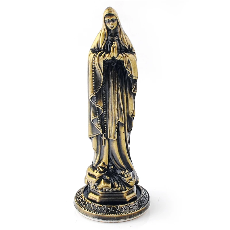 Yiwu Ready to Ship Items Religious Christian Catholic Metal Crafts Standing Statues Bronze Plated Statue in Virgin Mary BZR21565