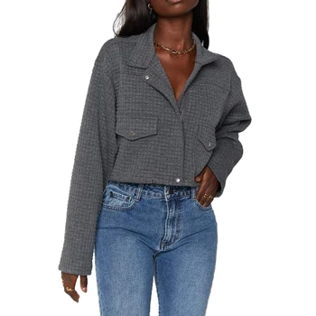 Hot Sale Custom Ladies Jacket Winter Turn Down Collar Women Plain Tweed Jackets For Women 2021