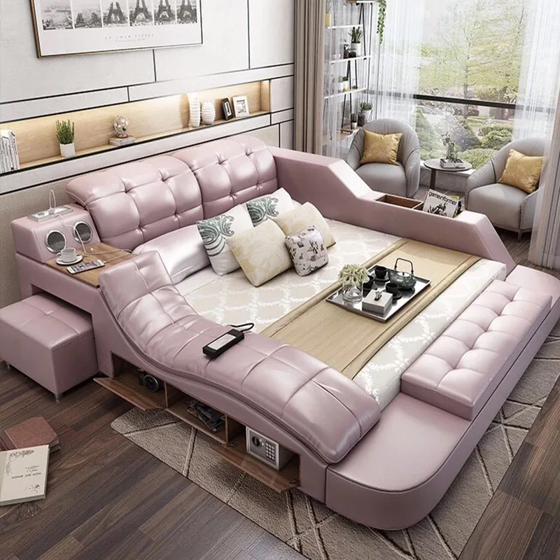 Modern and Simple Massage Function Tatami Fabric Wedding Bed Cotton and  Large Apartment Master Bedroom Double Bed