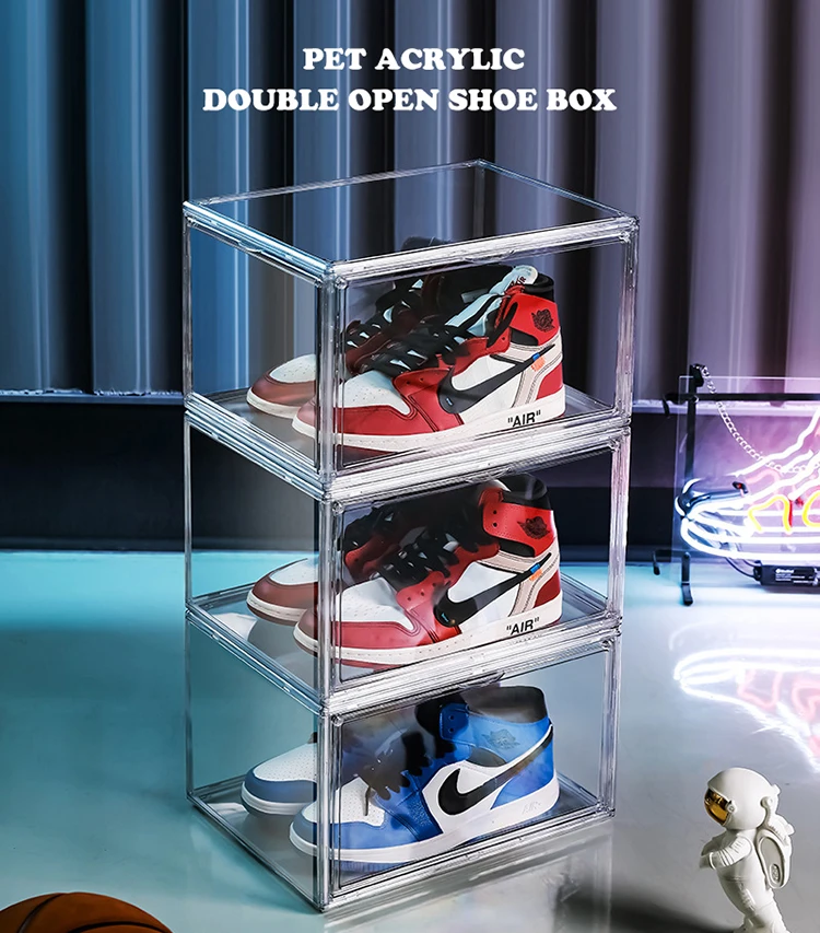 Clear Acrylic Shoe Container Stackable Drop Front And Sid Double Open