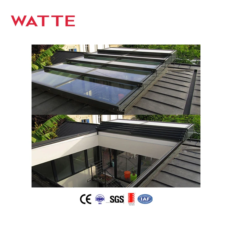 Atrium Insulation Roofing System Electric Motorized Retractable Sliding Skylight Laminated Tempered Glass Roof Window