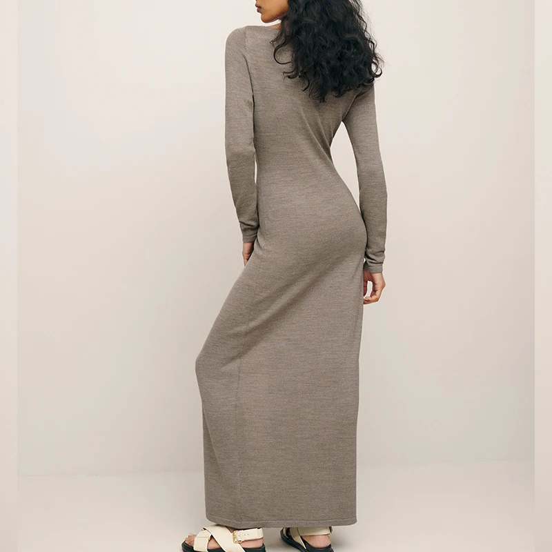 Winter Autumn 2024 Cover Button up Casual Luxury Wool Sweater Dresses Contrast Color Block Pleated Colour Knit Dress