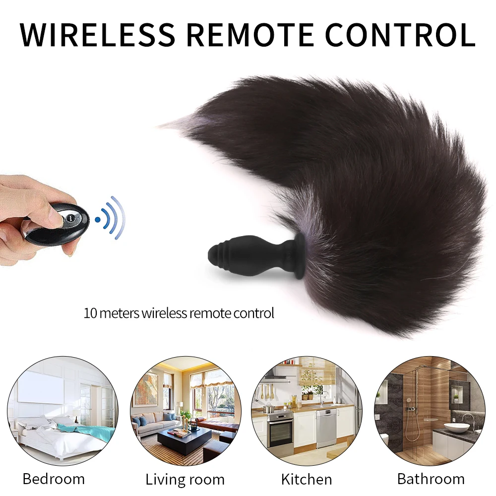 Fox Tail Anal Plug Vibration Silicone Remote Control Cosplay Bdsm Dog Tail Vibrating Anal Butt Plug