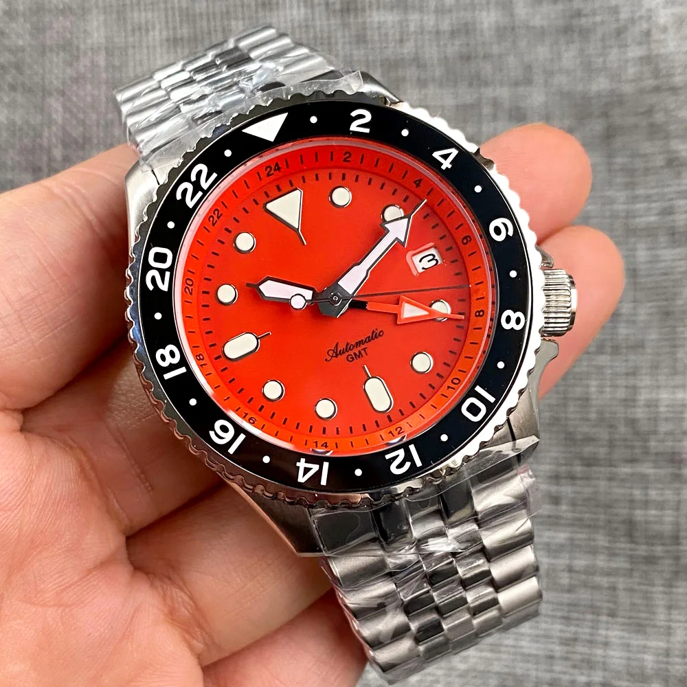 Tandorio SKX001 Orange NH34 GMT Dive Steel Mechanical Watches Men