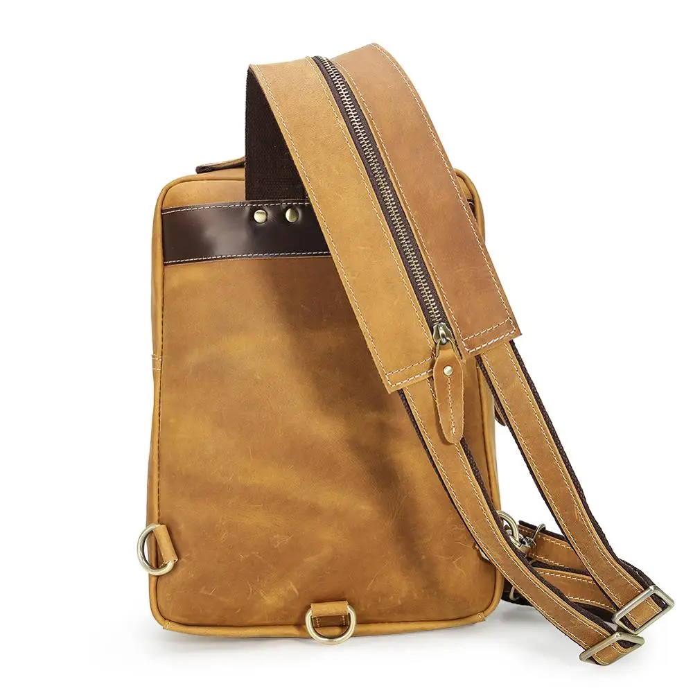 Tiding Custom Vintage Mini Genuine Leather Chest Crossbody Cowhide Casual Sling Bag Backpack for Men