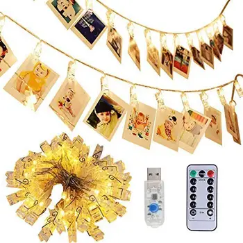 Led Photo Clip String Lights USB Powered Photo Clips String Lights with Remote Timer Cards Pictures Holder for Christmas Wedding