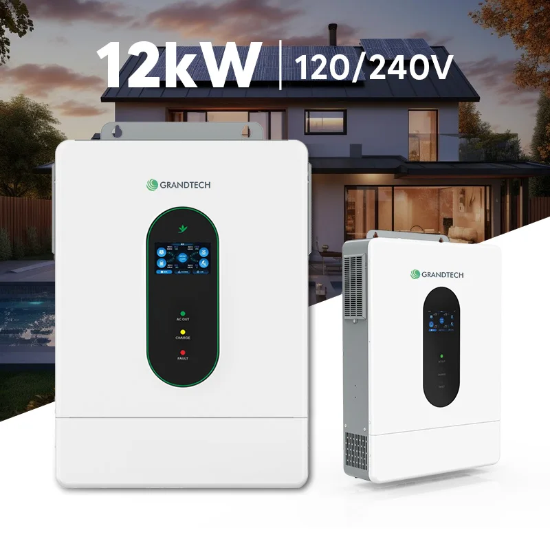 GRANDTECH 3KW 5KW 10KW 12KW 48V Inverter Ghrian Tonléine Chaighdeánach 120V/240V 2 MPPT Inverter Íseal Minicíochta Ghrian Fása Scoilte
