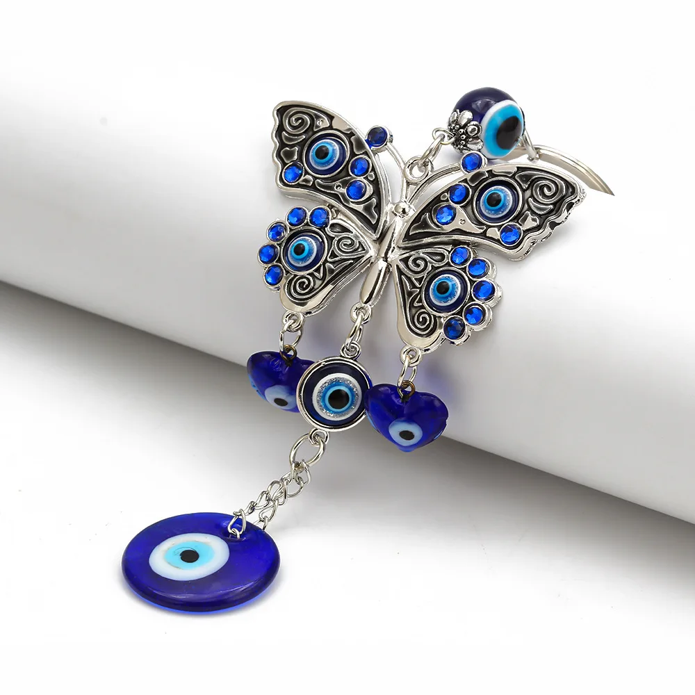 Turkish Blue Evil Eye Hamsa Hand with Elephant Wall or Car Hanging Amulet Gift 
