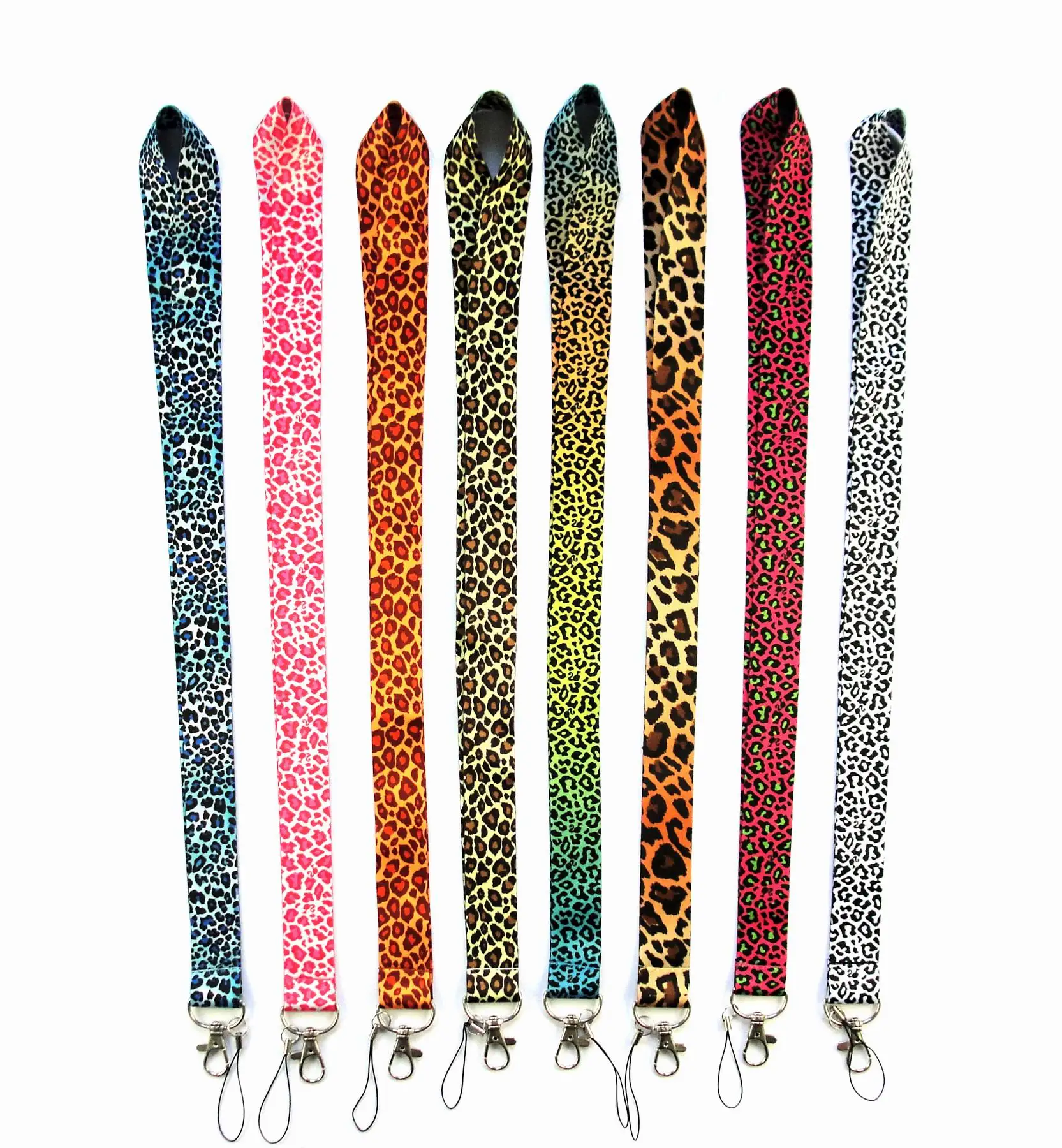 no moq custom colorful leopard print lanyard with metal clip for