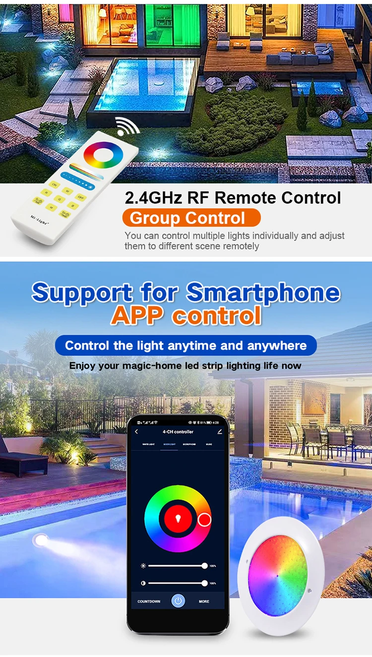 Description Picture 5 of itemSwimming Pool Lights 18W 25W 35W Focos 12V LED Smart App Tuya Wifi LED RGB Piscine Lamp Remote Control Pool Party Decoration