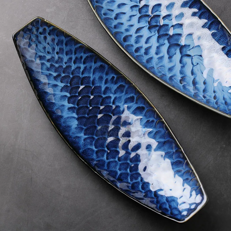 Assiette Requin En Céramique Bleue – Plateau Sushi 3-en-1 Fun Avec Bol Sauce Et Repose-Baguettes, Design Main Amusant Pour Enfants Et Amateurs D’Océan